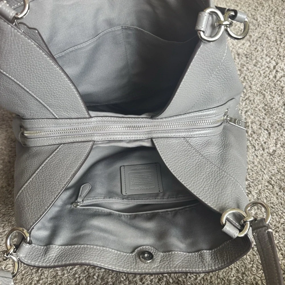 Coach F28997 Lexy Large Grey Birch / Silver Pebble Leather Shoulder Bag Tote